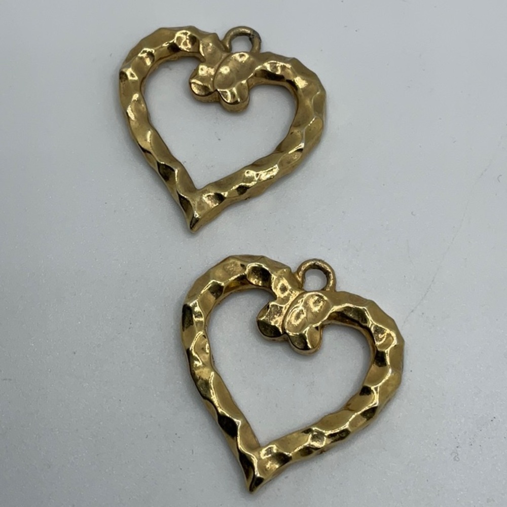 2 Gold Tone Heart Charm Pendants